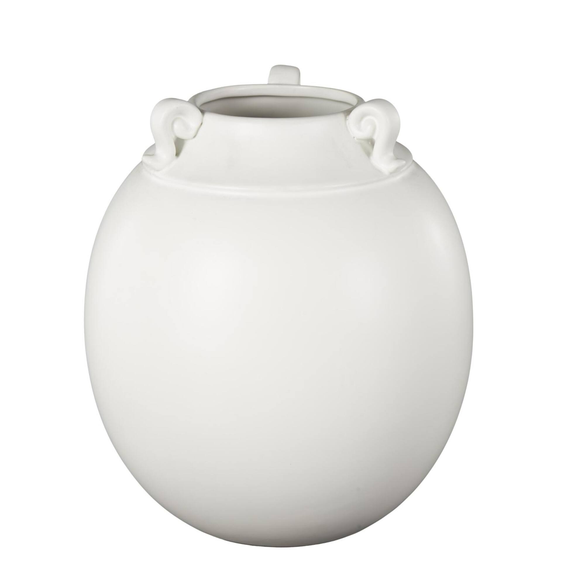 11" White Ceramic Minimalistic Vase with Scroll Handles